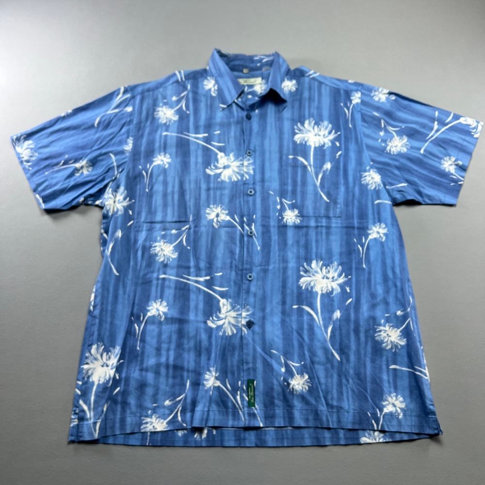 Ben Sherman Hawaiian Shirt Mens Large (L / 3) Blue Floral Side Slit Button Up